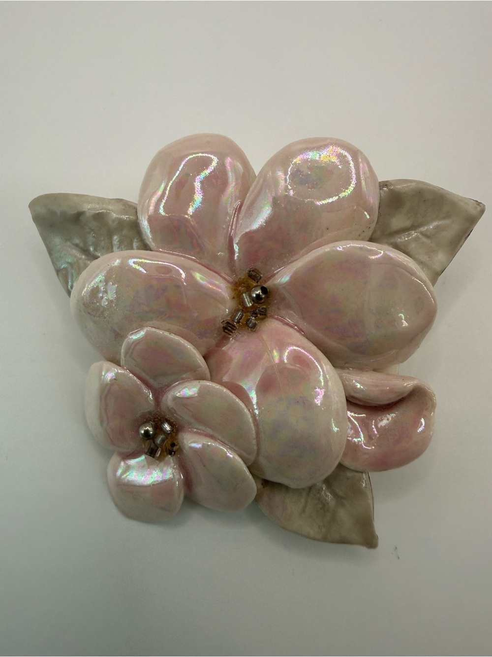 Vintage Carol Halmy Iridescent Porcelain Flower Brooch